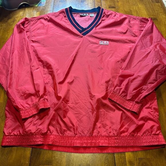 Vintage 90's Fila Pullover Windbreaker Jacket Mens Sz Xl Red Nylon V Neck - Picture 1 of 8